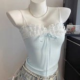 BXOXO Sweet Lace Patchwork Crop Tank Top Female 2025 Women's Clothing Sling Slim Waist Tank Korean Summer Sexy Club Camis Ropa Mujer